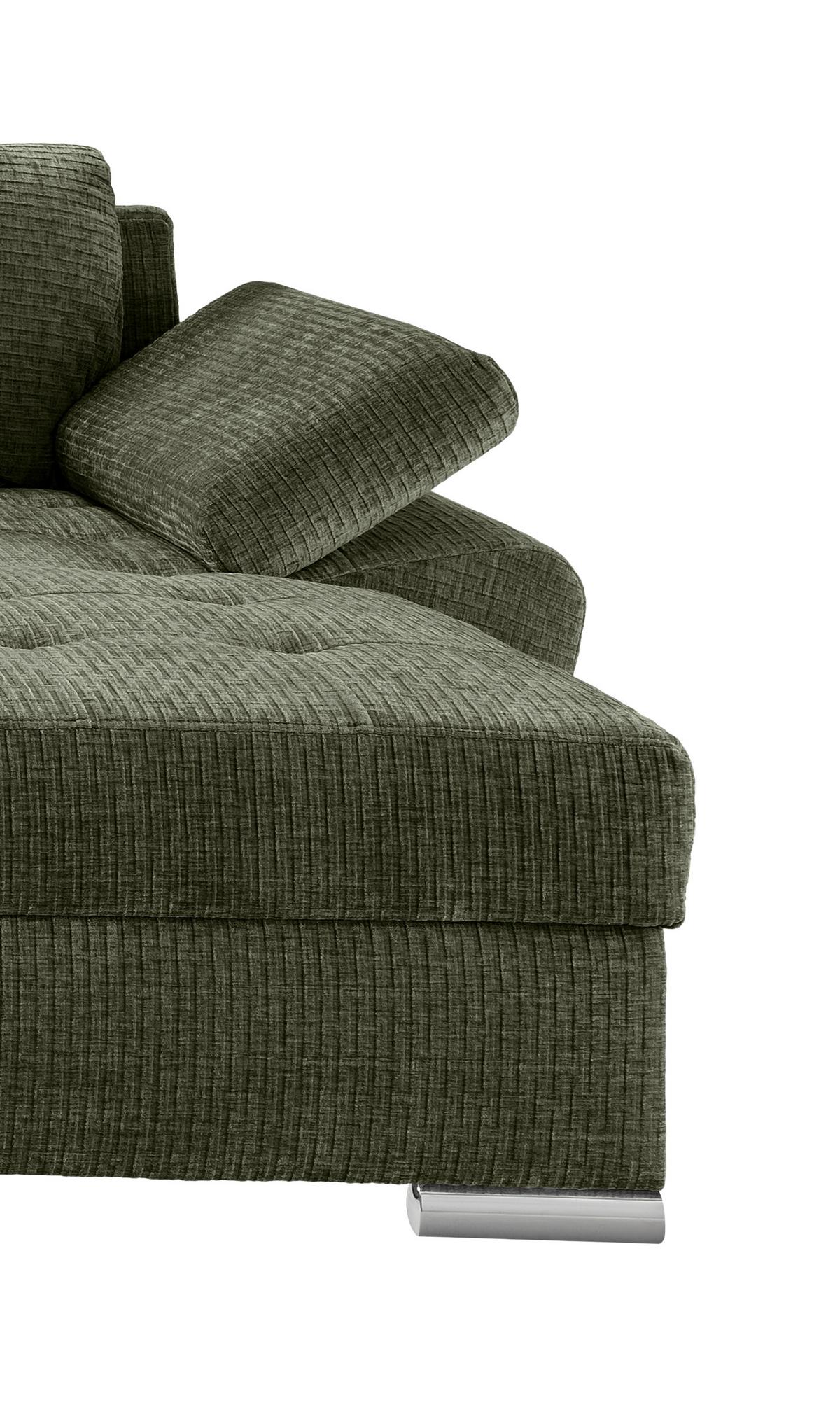 Wohnlandschaft Terana Olivgrün mit Schlaffunktion, Mikrofaser - Chromfarben/Olivgrün, KONVENTIONELL, Textil (219/305/157cm) - Livetastic