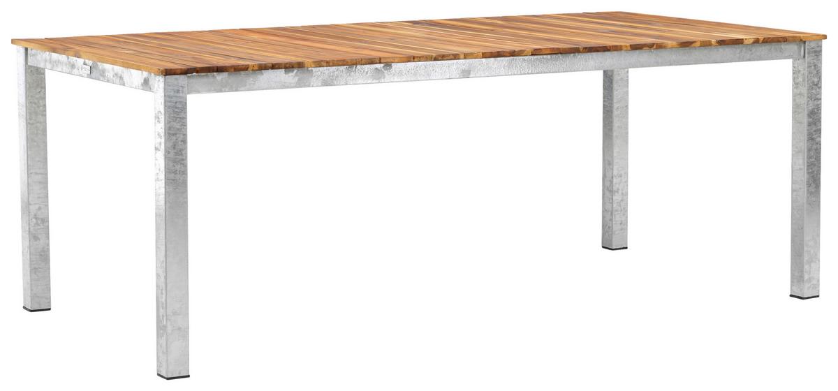 Gartentisch Zenia - Zinkfarben/Akaziefarben, KONVENTIONELL, Holz/Metall (200/100/74cm) - Gardenson