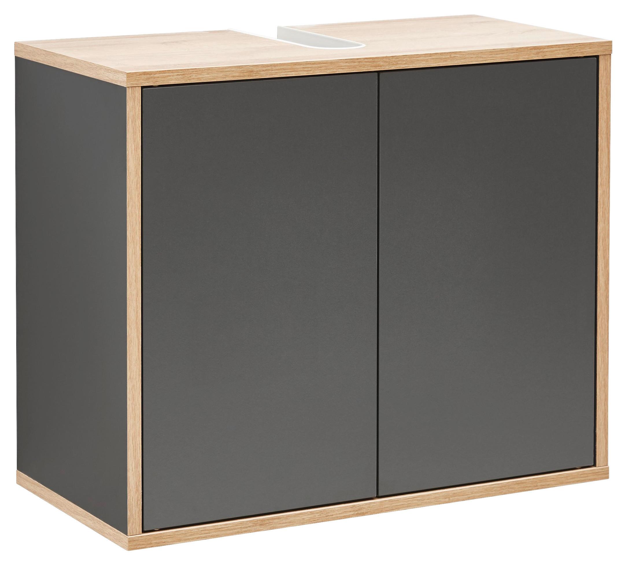 Waschbeckenunterschrank Push-To-Open Finn B: 60 cm - Eichefarben/Anthrazit, MODERN, Holzwerkstoff (60/50/30,5cm) - MID.YOU