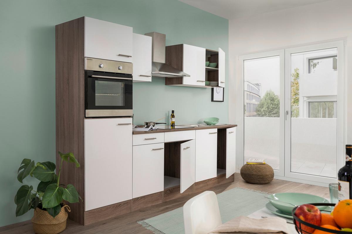 Küchenzeile mit Geräten B: 270 cm Weiß/Eiche Dekor - Eichefarben/Weiß, Design, Holzwerkstoff (270cm) - Respekta