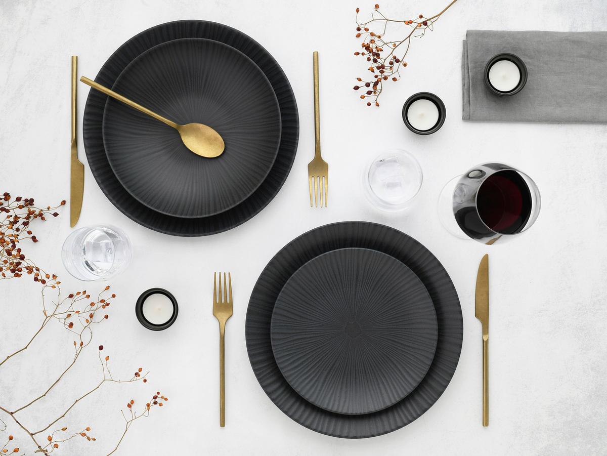 Tafelservice Keramik 4 Personen Geschirr Set Schwarz - Schwarz, Basics, Keramik - Creatable