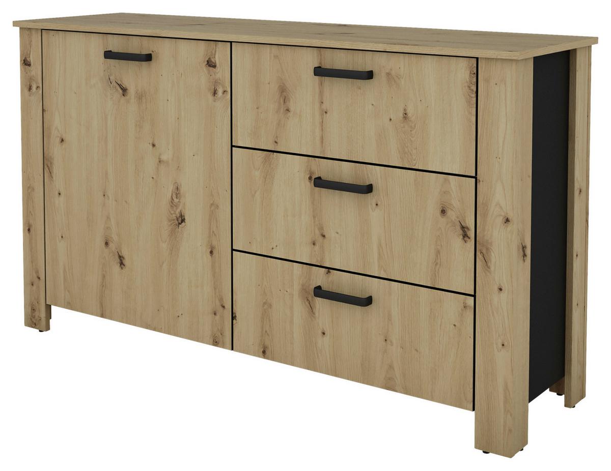 Sideboard Faro Eiche Artisan B: 140 cm - Schwarz/Eiche Artisan, Design, Holzwerkstoff (140/84/40cm) - MID.YOU