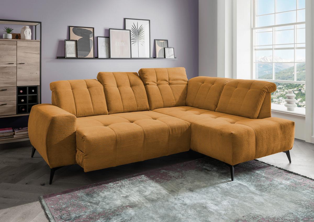 Ecksofa mit USB Anschluss Sano, Goldfarben,s: 261x200 cm - Goldfarben/Schwarz, MODERN, Textil (261/200cm) - Livetastic