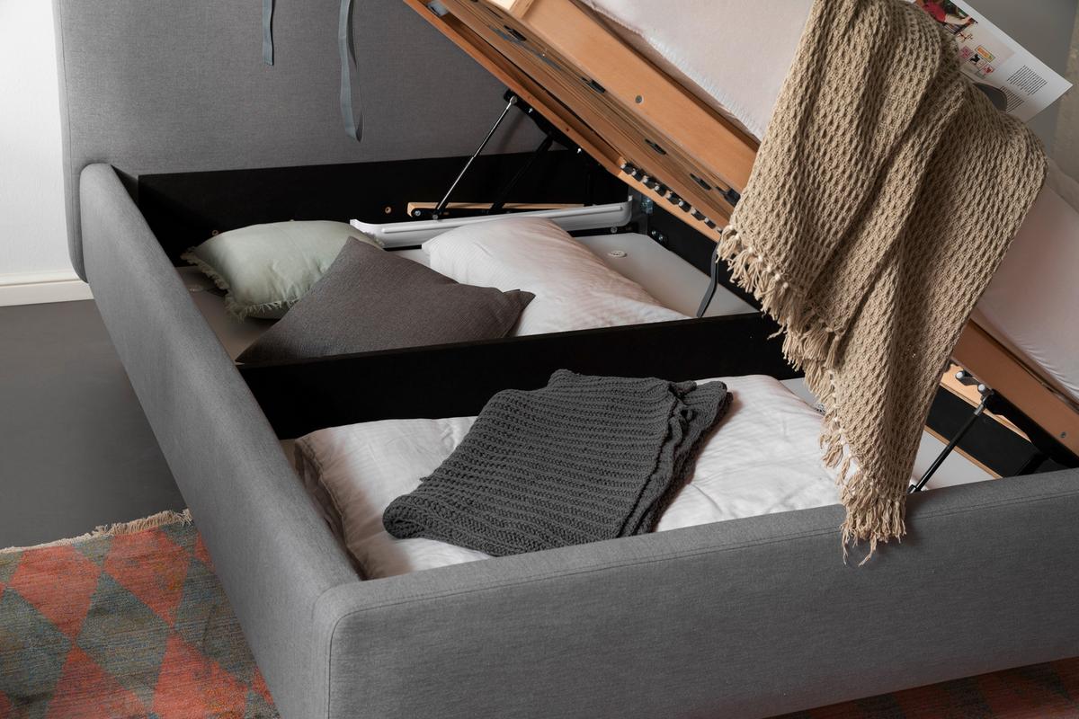 Polsterbett Mattis 140x200cm Hellgrau, Inkl. Bettkasten - Eichefarben/Hellgrau, Design, Holz/Textil (140/200cm) - Livetastic