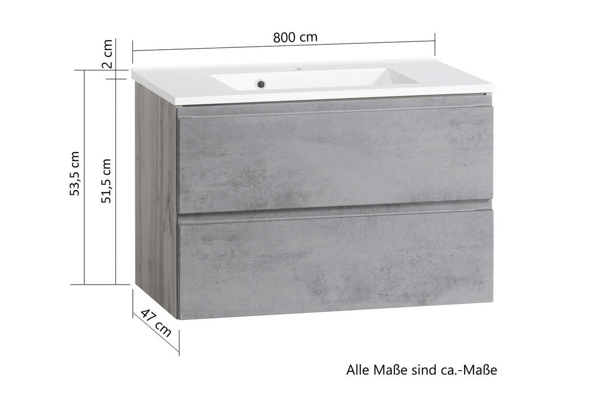 Waschbecken mit Unterschrank Varese B: 80 cm Grau/Eiche - Eiche Wotan/Graphitfarben, MODERN, Holzwerkstoff/Stein (80cm) - Held