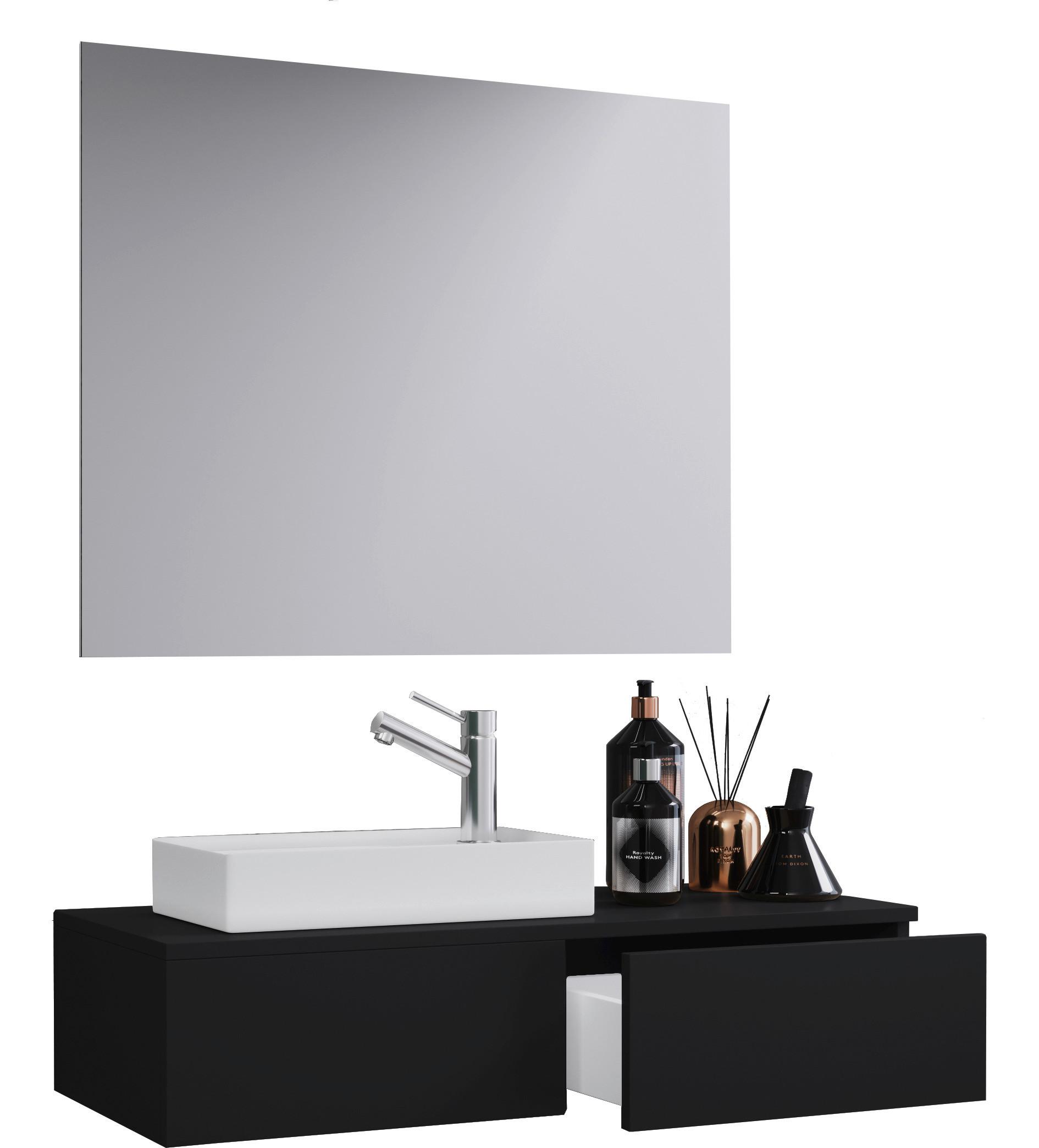 Badezimmer Gudas Schwarz B: 85 cm - Schwarz/Weiß, MODERN, Keramik/Holzwerkstoff (85cm) - MID.YOU
