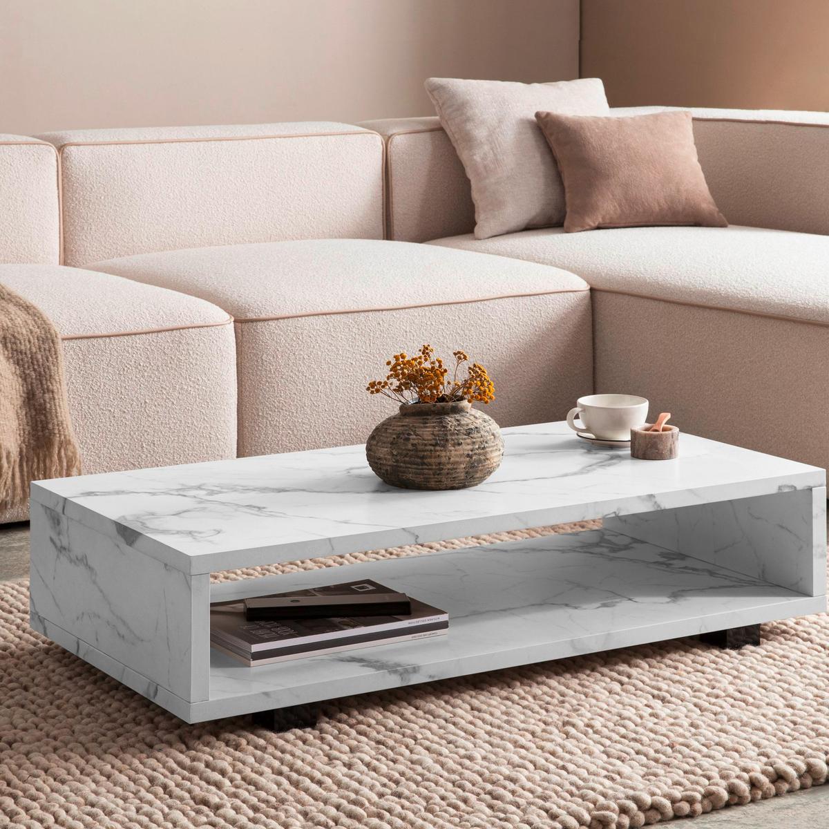 Couchtisch Weiß L: 100 cm - Schwarz/Weiß, Design, Holzwerkstoff/Kunststoff (100/50/25cm) - Livetastic