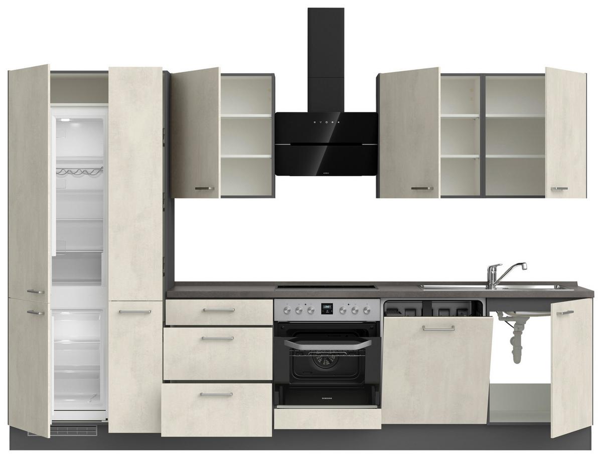 Kuchynská linka 330CM biely betón/ bridlicová šedá - biela/farba ušľachtilej ocele, Modern, kov/kompozitné drevo (330cm) - Nobilia