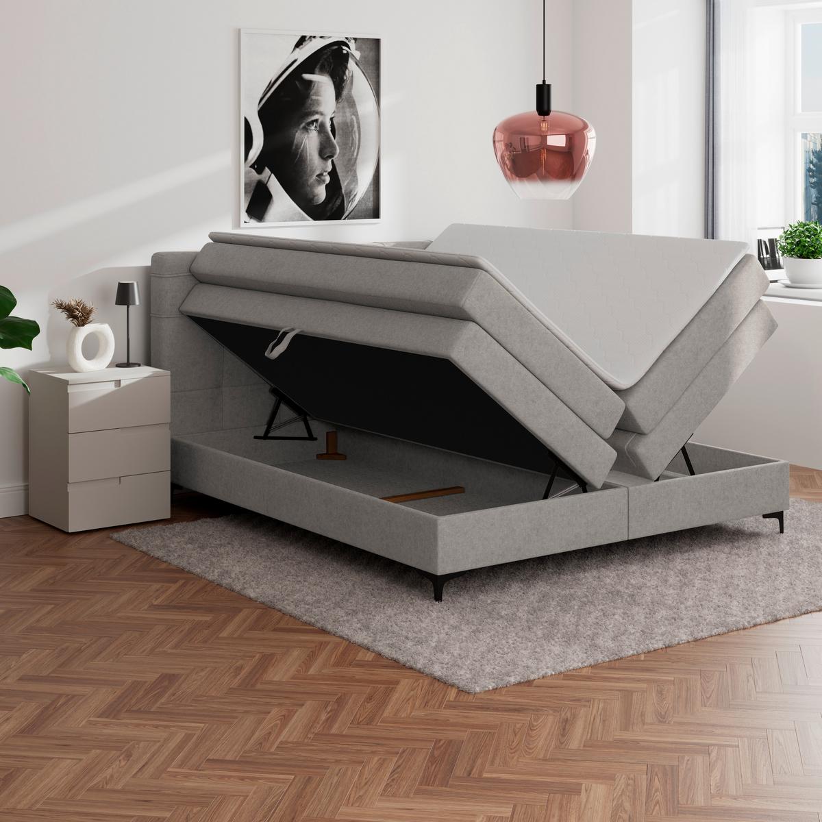 Boxspringbett MITTO Lavagrau 160x200 cm - Lavagrau/Schwarz, KONVENTIONELL, Textil/Metall (160/200cm)