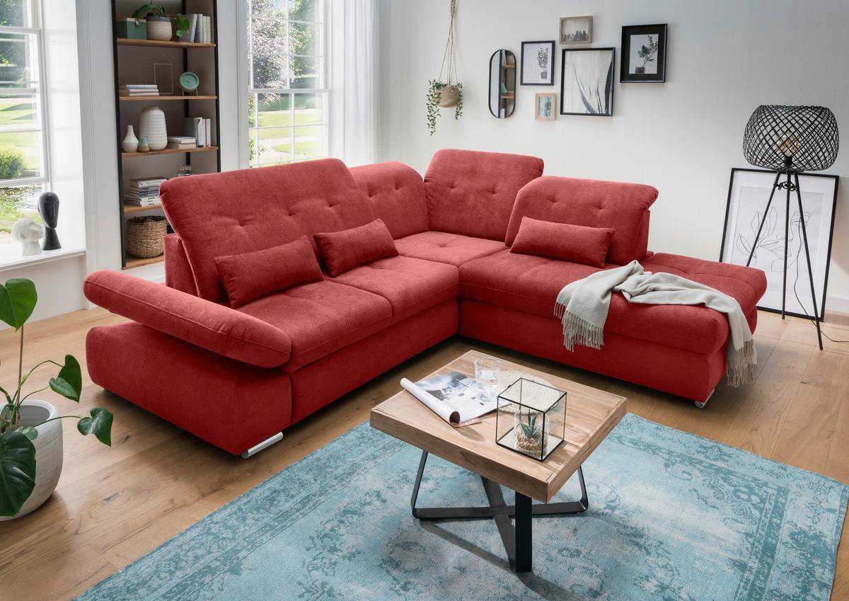 Ecksofa Dalida Rot S: 280x254 Cm - Chromfarben/Rot, MODERN, Textil (280/254cm) - Livetastic