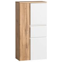 Midischrank Bad Varese B: 65 cm Weiß/Wotaneiche Dekor - Silberfarben/Eiche Wotan, MODERN, Holzwerkstoff (65/130/35cm) - Held