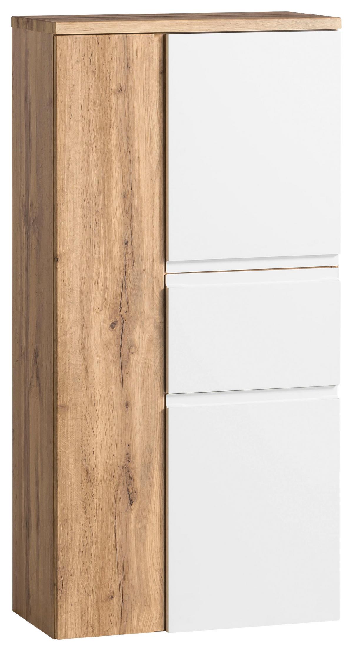 Midischrank Bad Varese B: 65 cm Weiß/Wotaneiche Dekor - Silberfarben/Eiche Wotan, MODERN, Holzwerkstoff (65/130/35cm) - Held