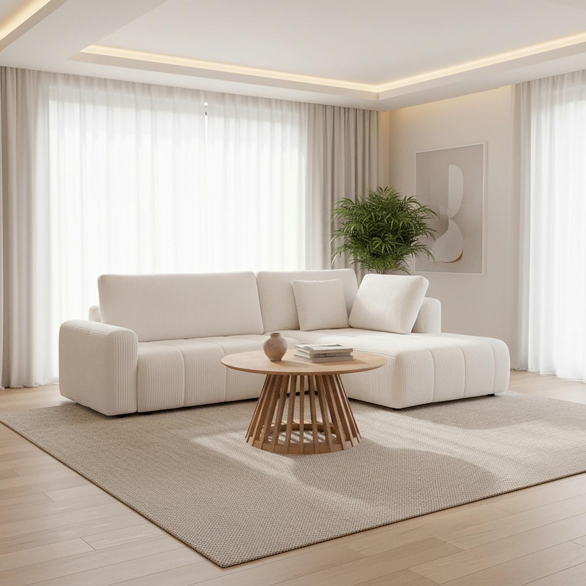 Sedací souprava GIA, pravá, bílá - bílá/šedá, Moderní, dřevo/textil (261/197cm) - Bessagi Home