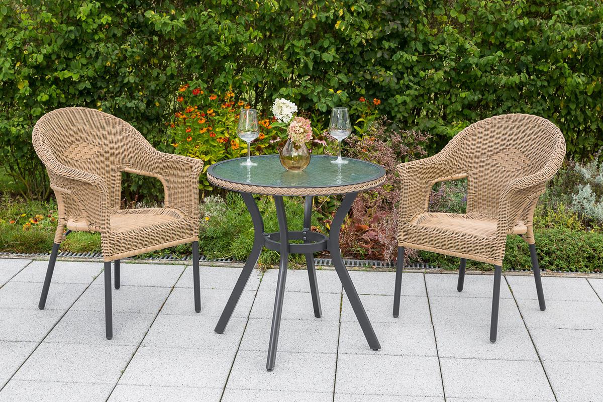 Gartensessel 2er-Set Stapelbar Ravenna Kunststoffgeflecht - Graphitfarben/Naturfarben, ROMANTIK / LANDHAUS, Kunststoff/Metall (67/87/61cm) - Gardenson