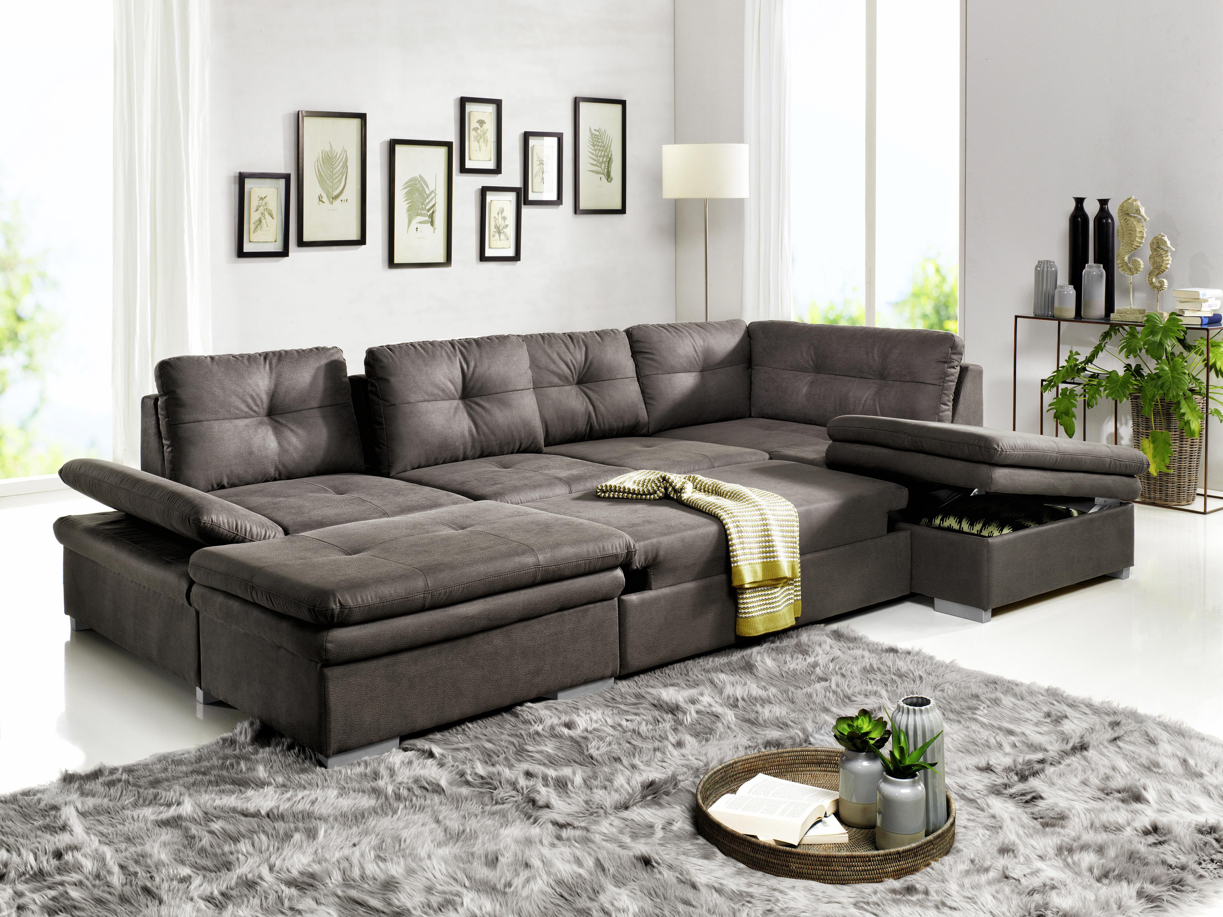 Sedací Souprava U-form Hit - Šedohnědá - šedá/barvy stříbra, Design, textil/plast (323/210cm) - Bessagi Home