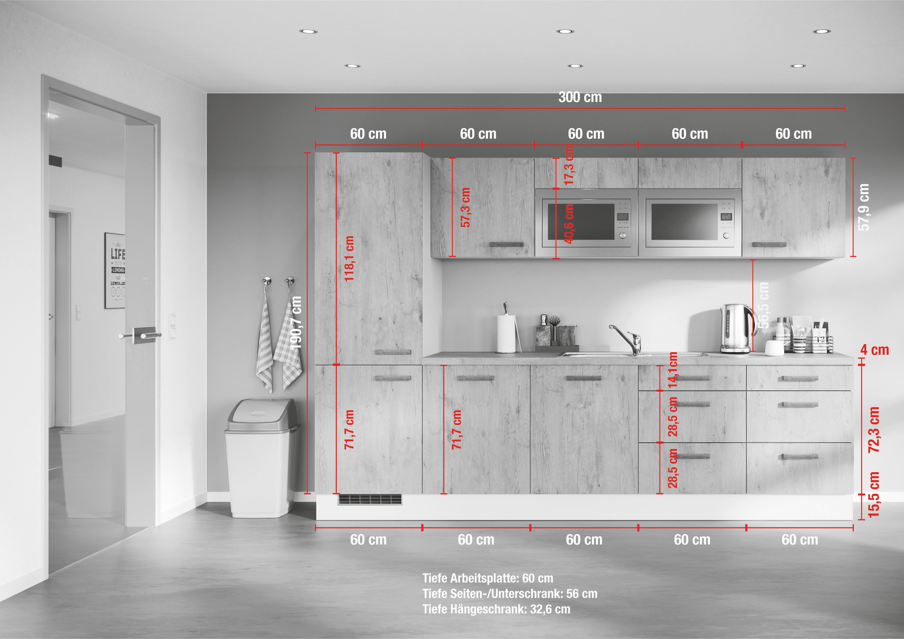 Küchenblock Ip1200 - Eiche dunkel/Cappuccino, Design, Holzwerkstoff (300cm) - Impuls