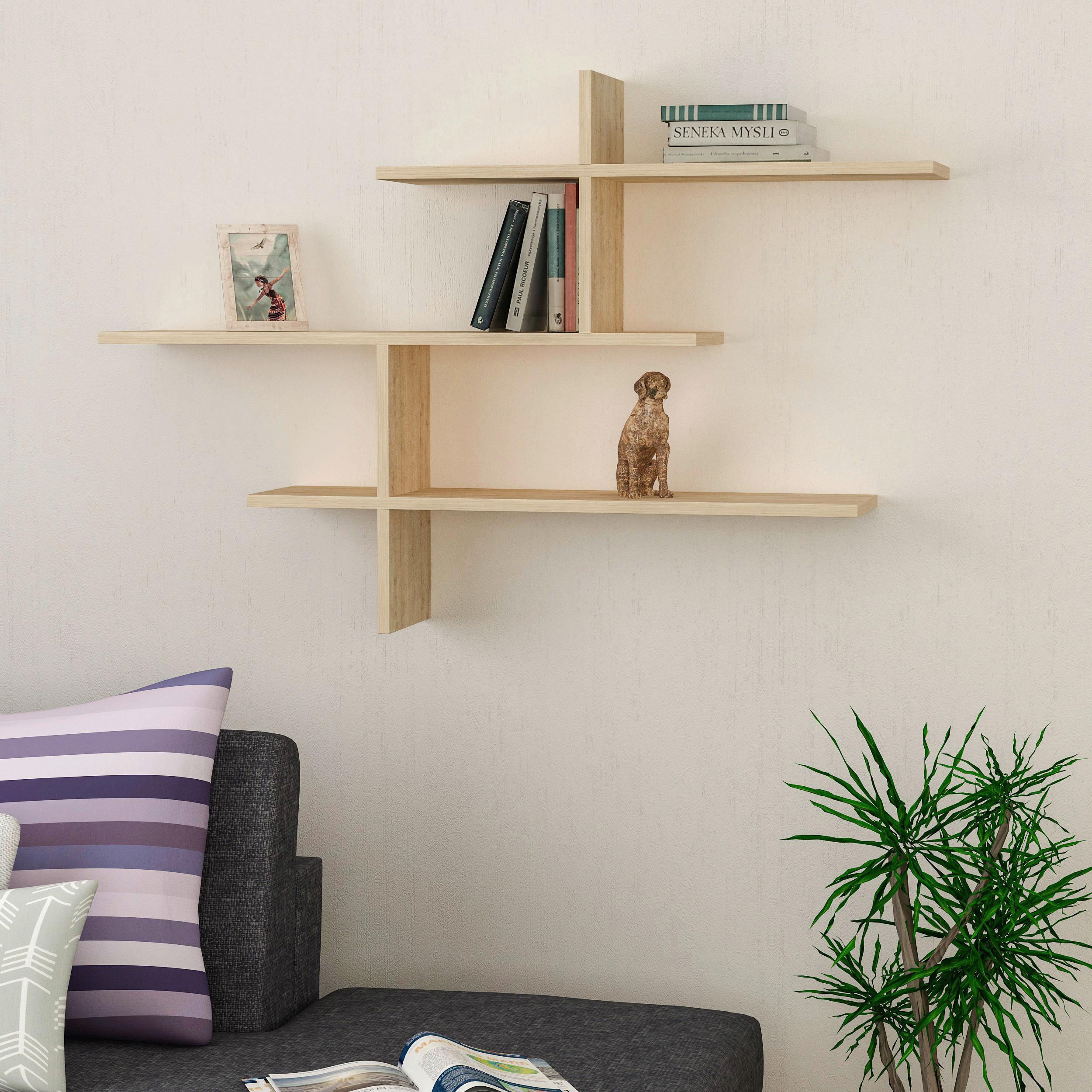 Wandregal Leo Regal - Eichefarben, Design, Holzwerkstoff (123/81/22cm) - Livetastic