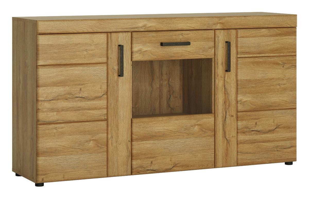 Kommode Cortina Eichefarben Dekor B: 156,8 Cm - Eichefarben/Schwarz, MODERN, Glas/Holzwerkstoff (156,8/86/40,9cm)