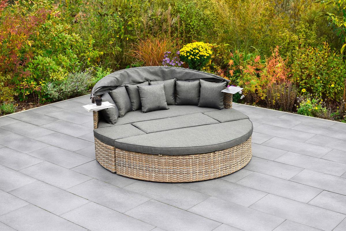 Gartenmuschel Riva Premium Relaxinsel - Naturfarben/Grau, MODERN, Kunststoff/Metall (180/145/183cm) - Gardenson