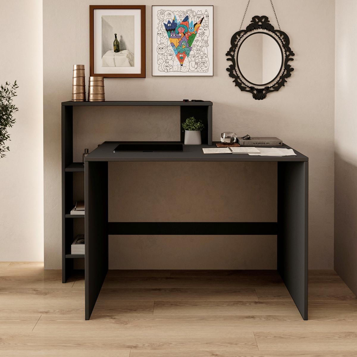 Schreibtischkombination Amber Anthrazit L: 150cm - Anthrazit, Design, Holzwerkstoff (150/55/96cm) - Livetastic