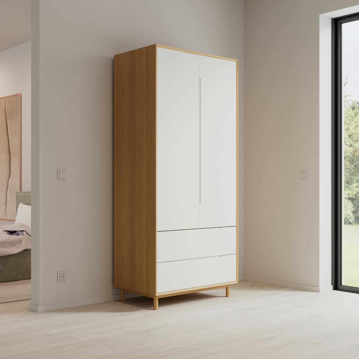 Šatníková skriňa MARLO š. cca 100 cm, dekor biela/dub - biela/farba duba, Modern, drevo/kompozitné drevo (100/223/60cm) - Bessagi Home