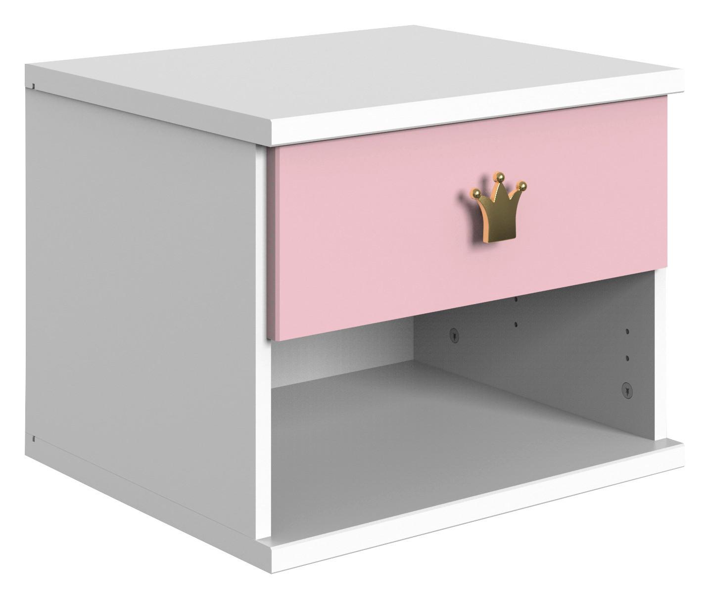 Éjjeliszekrény Cindy 2 - rózsaszín/fehér, faalapú anyag (46/38/40cm)