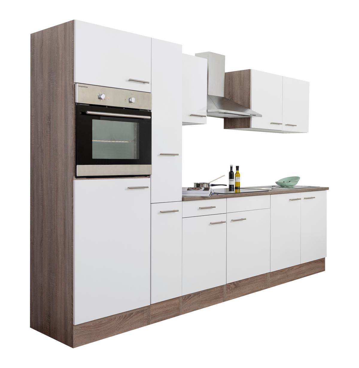 Küchenzeile mit Geräten B: 300 cm Weiß/Eiche Dekor - Eichefarben/Weiß, Design, Holzwerkstoff (300cm) - Respekta