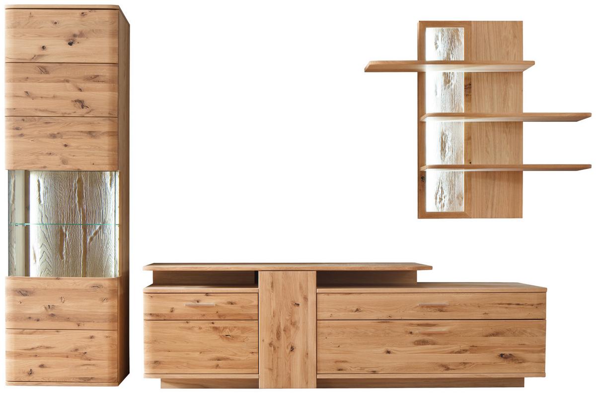 Santori Eiche teilmassiv - Eichefarben/Schwarz, Design, Glas/Holz (320/208/45cm) - Livetastic