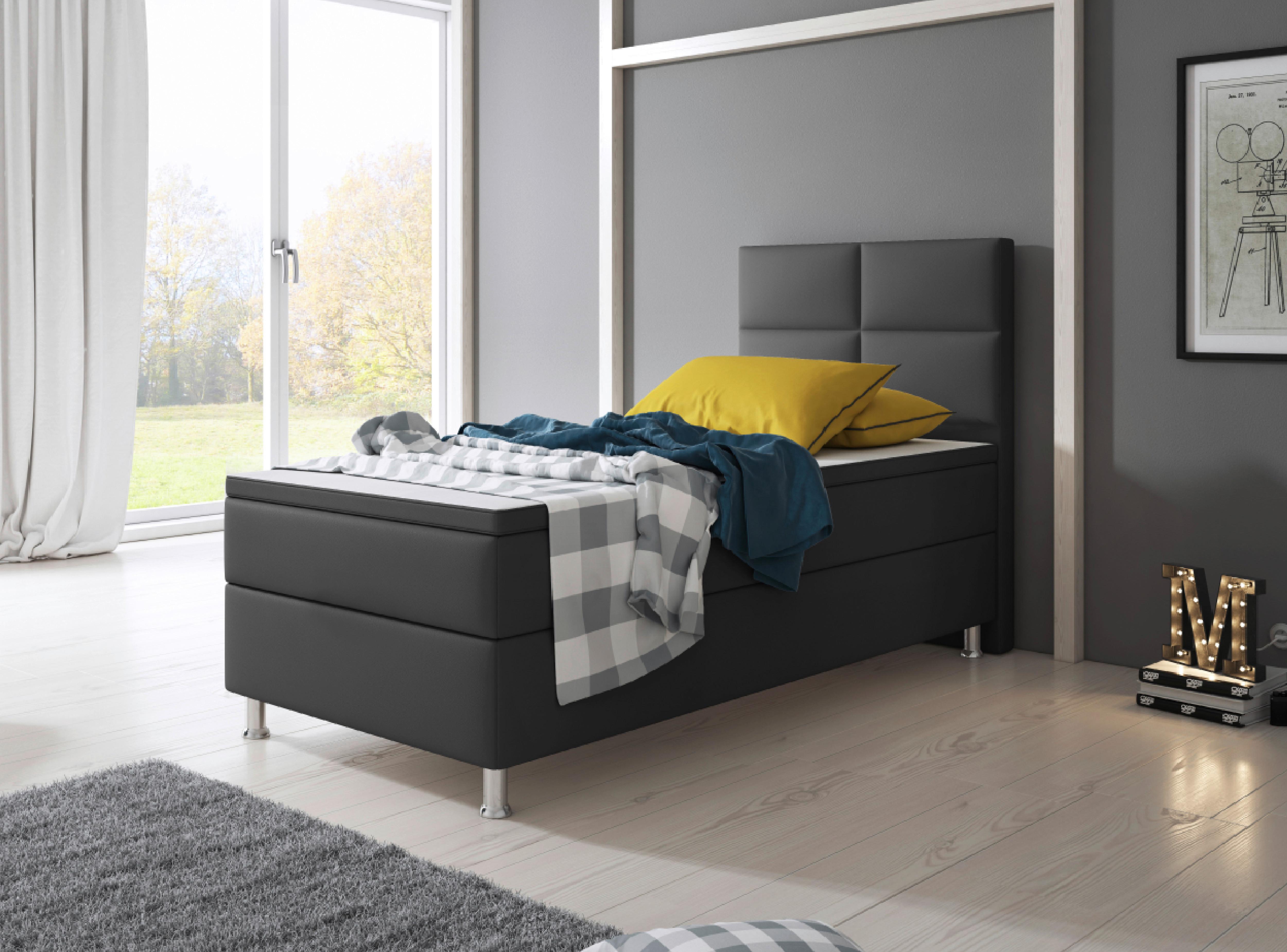 Boxspringbett Miami-F - Anthrazit/Silberfarben, KONVENTIONELL, Leder/Textil (90/115/210cm) - MID.YOU