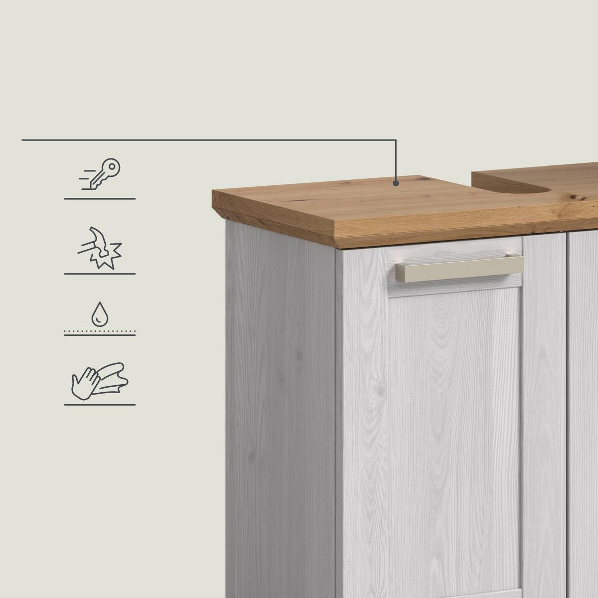 Badezimmer Verona Lärchefarben/Eiche D. B: 182cm - Silberfarben/Lärchefarben, Trend, Glas/Holzwerkstoff (182cm) - MID.YOU