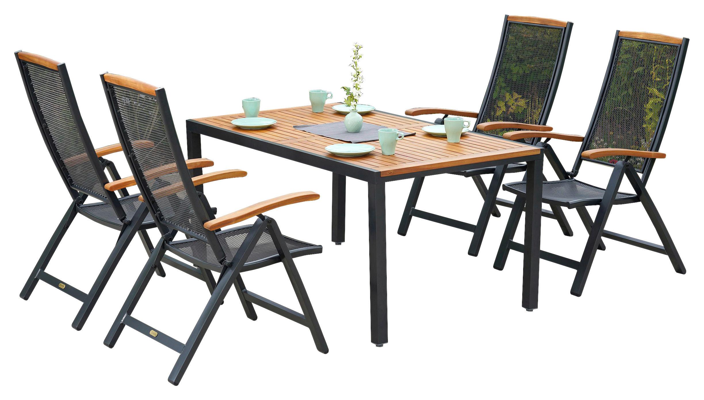 GARTENGARNITUR TILOS SET 5TLG. - Graphitfarben/Naturfarben, MODERN, Holz/Metall - Gardenson