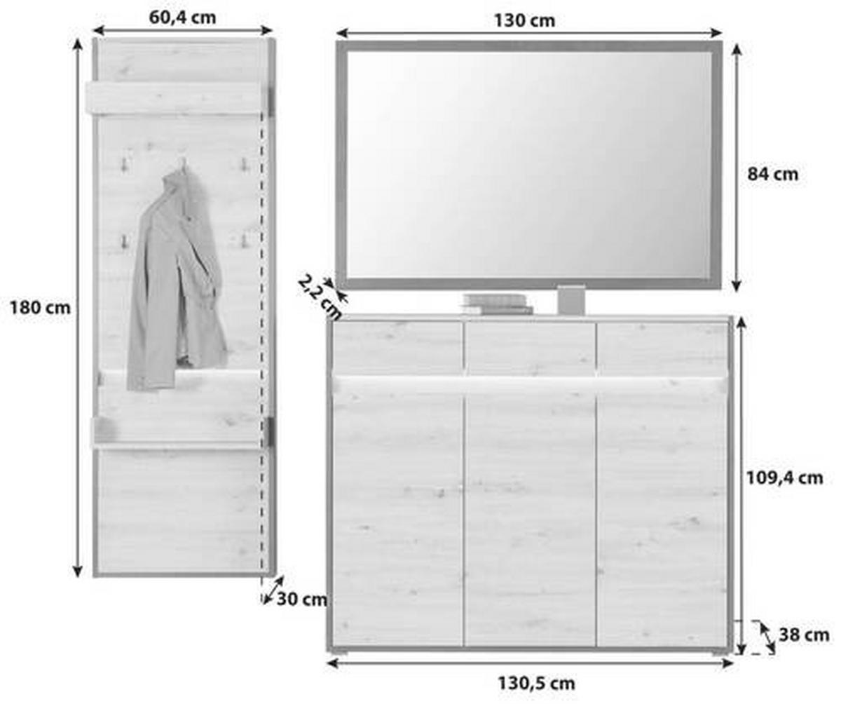 Garderoben-Set Welcome Eiche Dekor/Schwarz 3 -Teilig. - Eichefarben/Schwarz, MODERN, Holzwerkstoff (190,9/200,7/38cm)