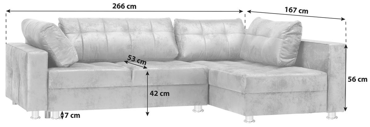 Ecksofa Mit Schlaffunktion + Bettkasten Francesco Grau - Chromfarben/Dunkelgrau, MODERN, Textil (266/167cm) - Livetastic