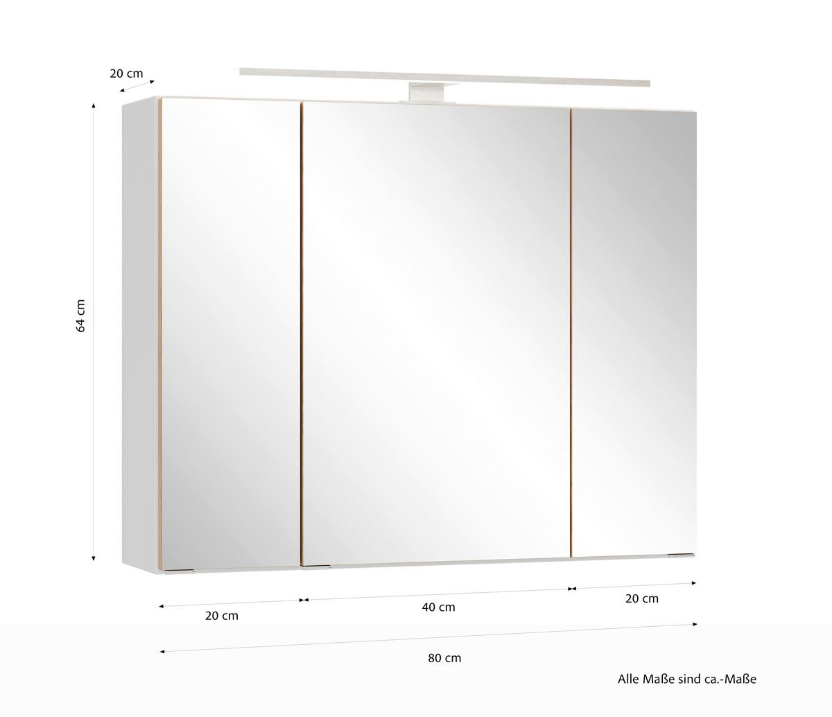 SPIEGELSCHRANK Verona Weiß B: 80cm - Wildeiche/Weiß, Trend, Glas/Holzwerkstoff (80/64/20cm) - Held