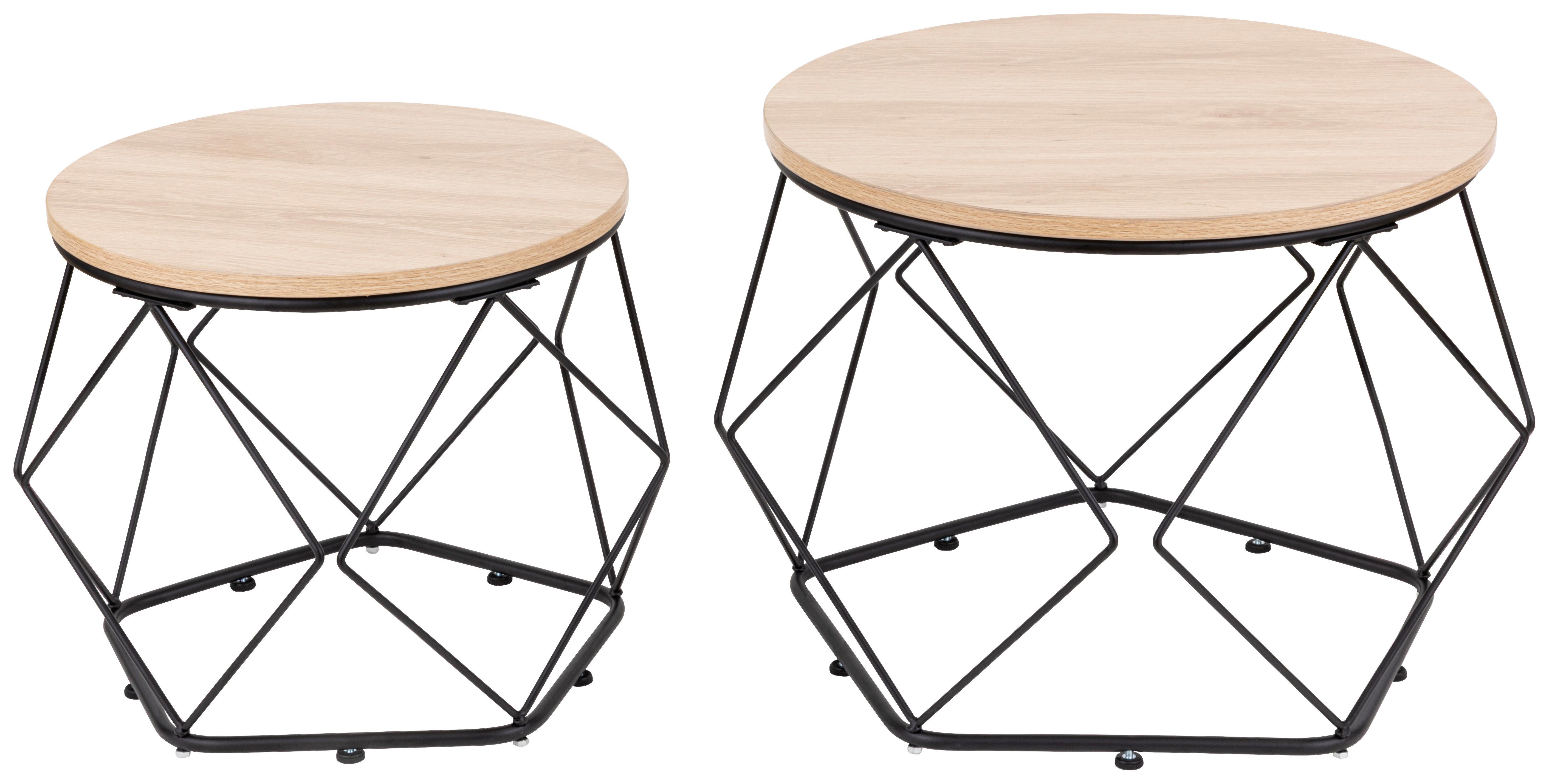 Couchtisch-Set Schwarz/Eichefarben B: 50cm - Eichefarben/Schwarz, Design, Holzwerkstoff/Metall (50-40/50-40/40-36cm) - MID.YOU