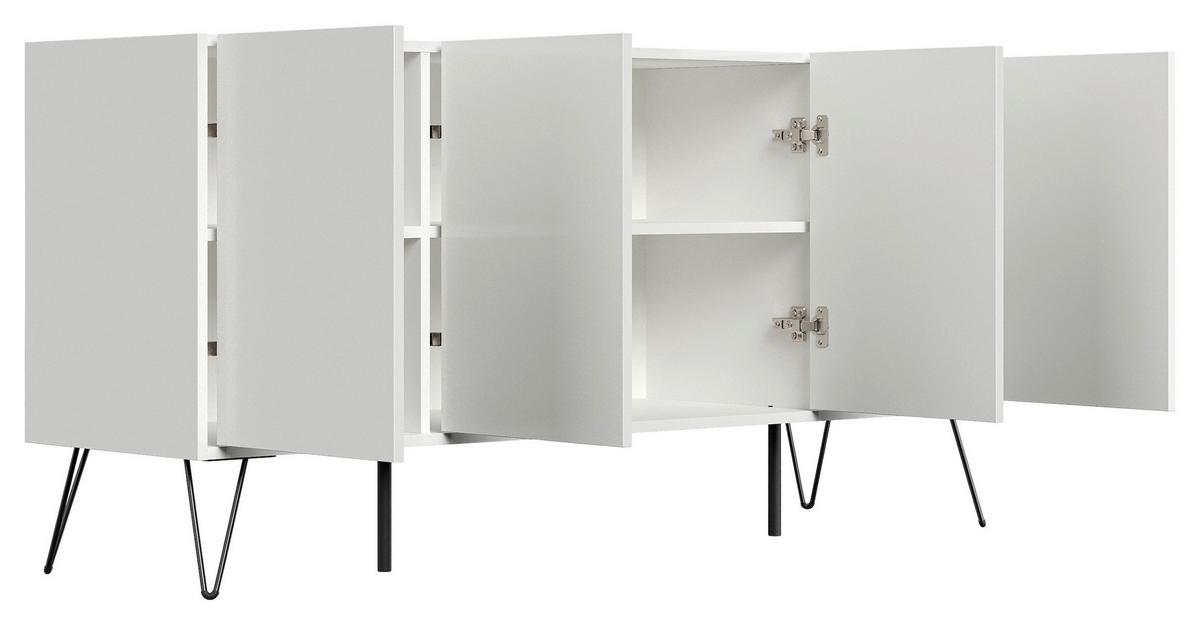 Sideboard Posseik Industrial Weiß B: 155 cm - Weiß Hochglanz/Schwarz, Design, Holzwerkstoff (155/75,8/42cm) - MID.YOU