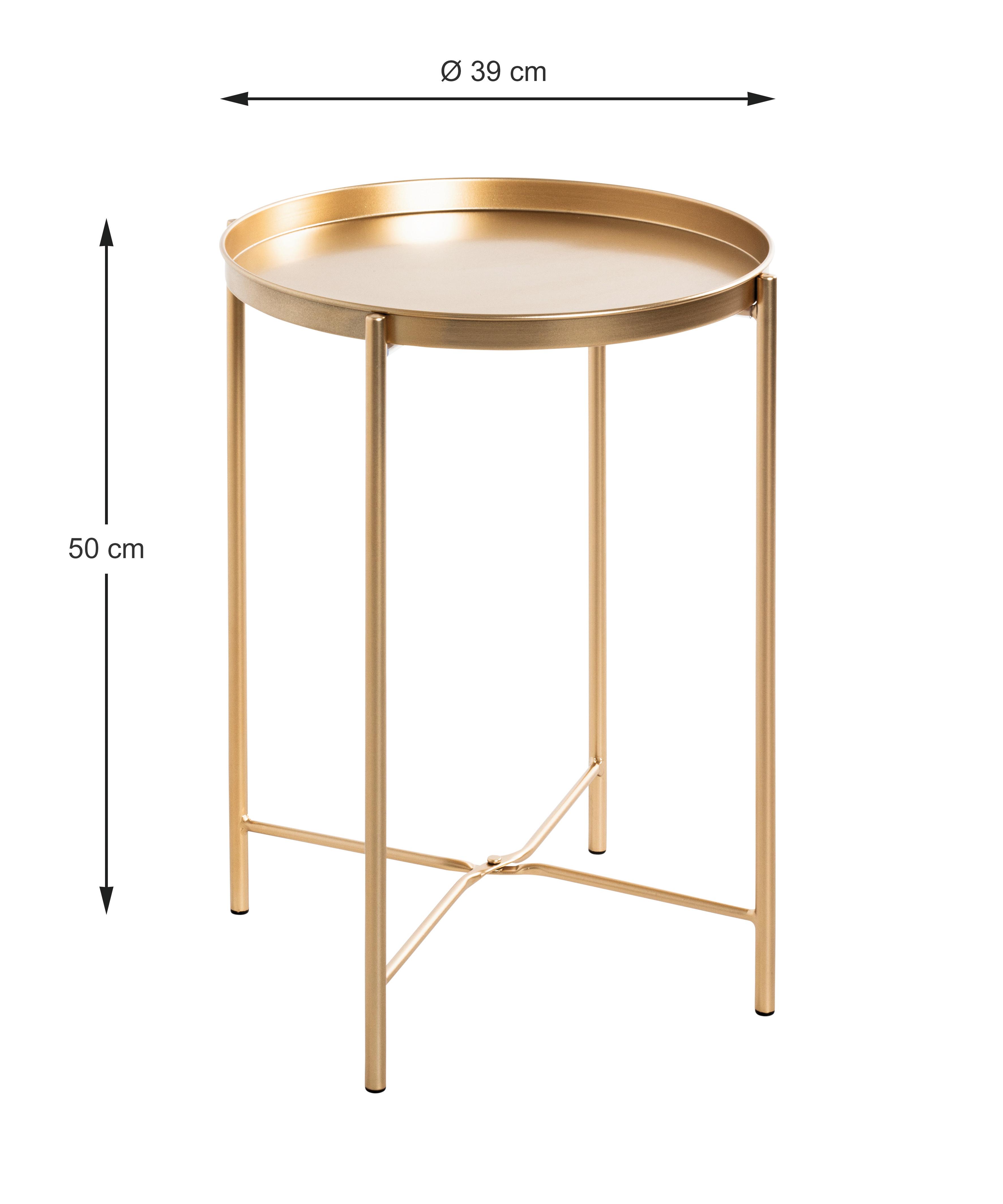 Beistelltisch GOLD aus Metall in Goldfarben mit abnehmbaren Tablett