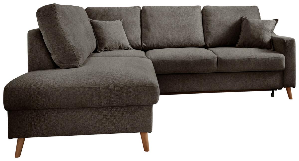 Ecksofa mit Schlaffunktion Valentina mit Kissen Braun - Braun/Naturfarben, KONVENTIONELL, Textil (200/230cm) - P & B