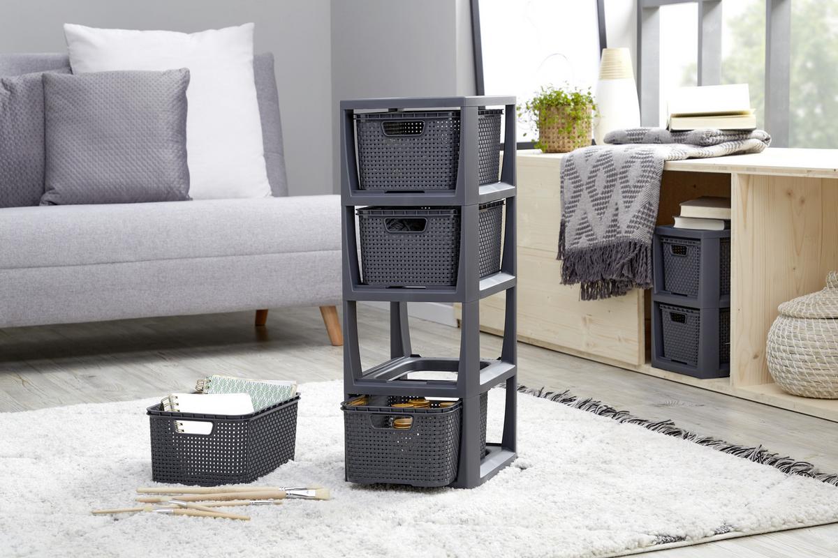Schubladenbox Rattan Creme , Anthrazit 24,1x29,6x64 cm - Anthrazit/Creme, Basics (24,1/29,6/64cm) - Ondega