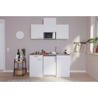 Miniküche Economy m. Geräten 150 cm Weiß/ Nussbaum Dekor - Nussbaumfarben/Weiß, Basics, Holzwerkstoff (150cm) - Respekta