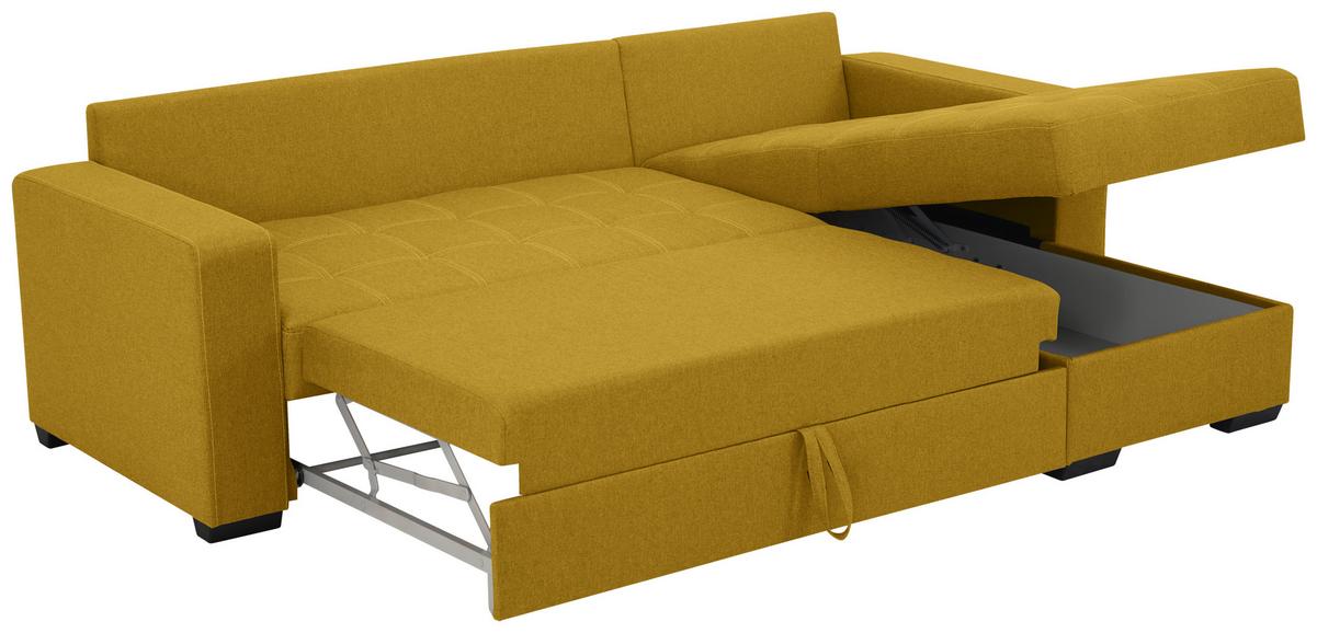 Eckschlafsofa Mediolan Senfgelb S: 240x160 cm - Senfgelb/Schwarz, Design, Textil (240/160cm) - Livetastic