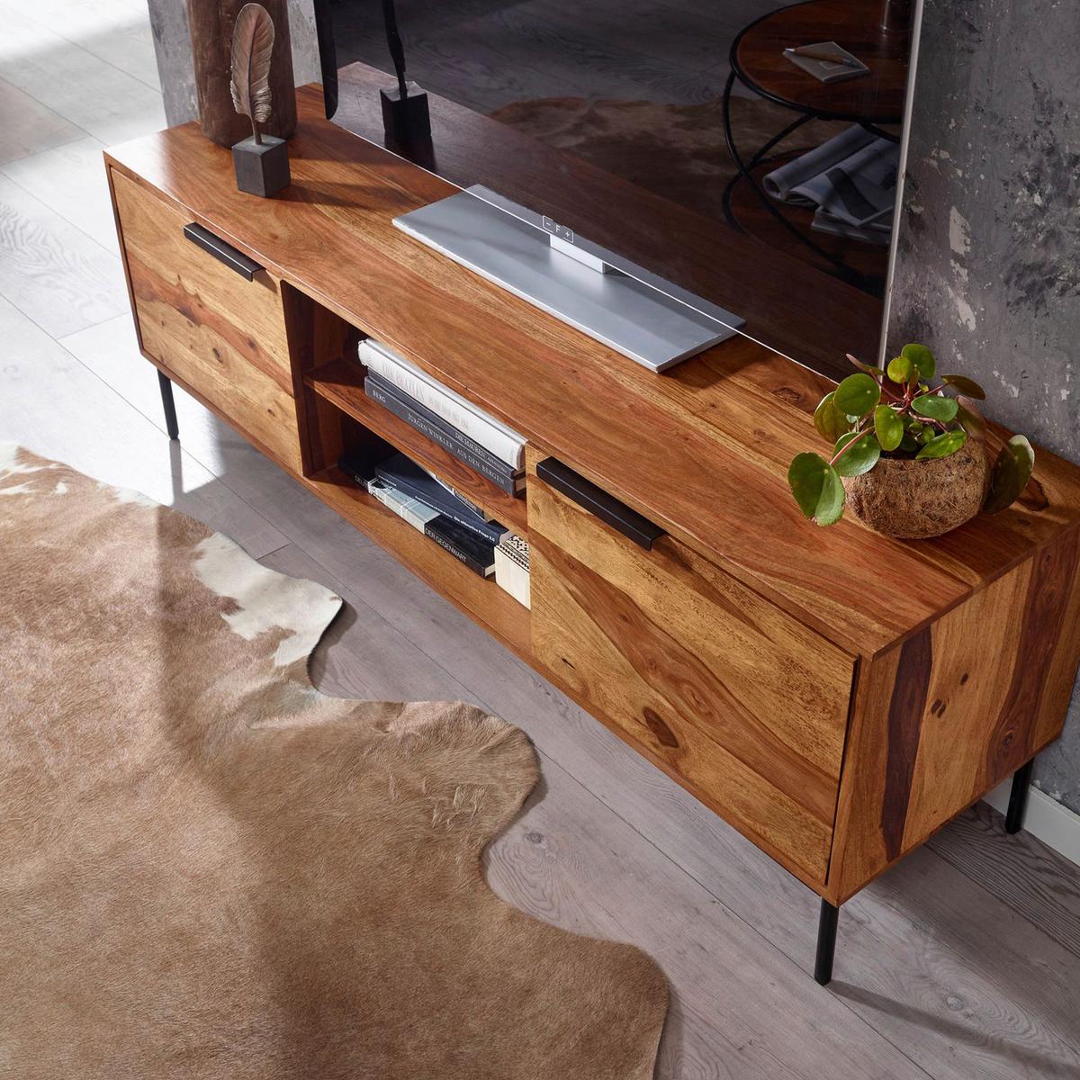 Sideboard Sheesham Sheeshamfarben B: 147 Cm - Sheeshamfarben/Schwarz, Design, Holz (147/51/38cm) - MID.YOU