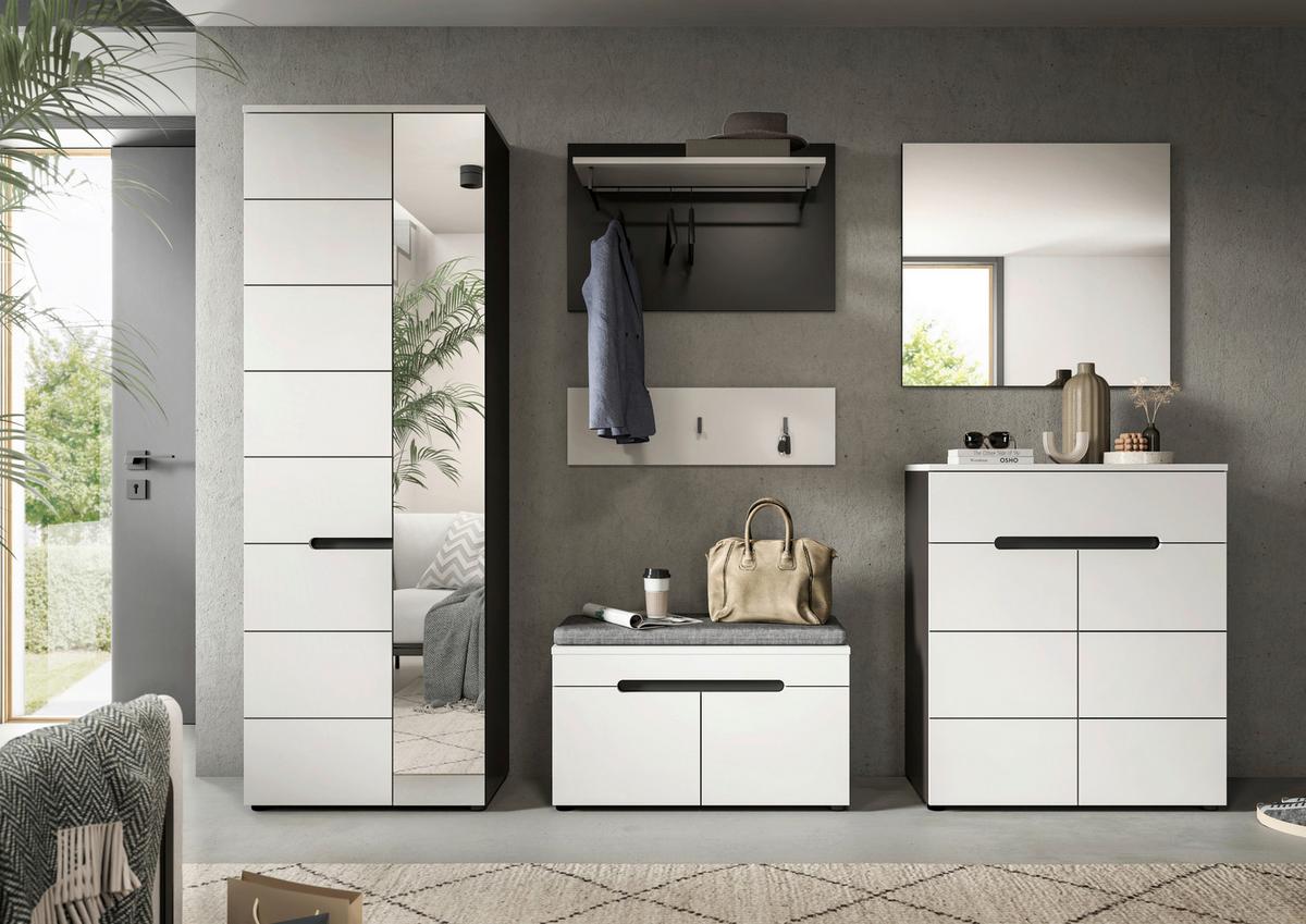 Garderobe Canu 6-Teilig Weiß/Basalt Grau B: 255 cm - Weiß, Design, Holzwerkstoff (255/190/37cm) - Livetastic