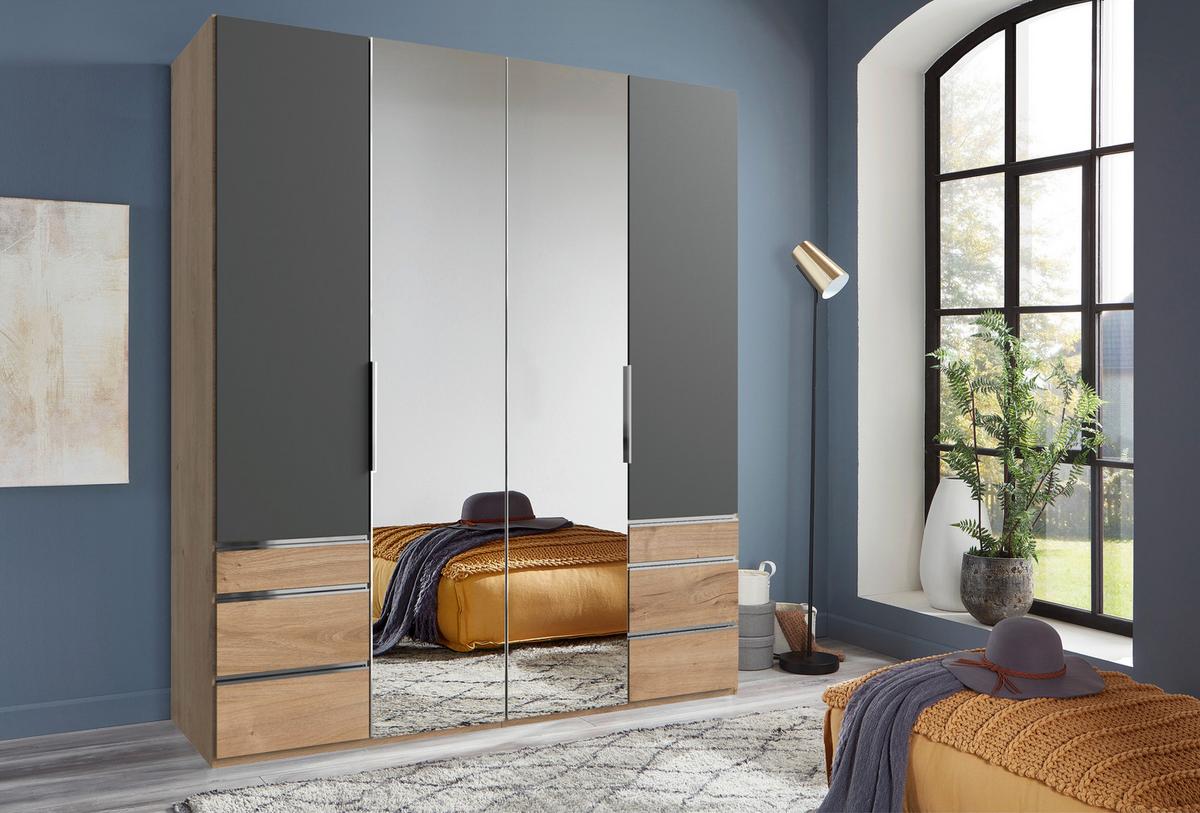 Drehtürenschrank 200cm Level, Graphit/eiche Dekor - Eichefarben/Graphitfarben, MODERN, Holzwerkstoff (200/236/58cm) - MID.YOU