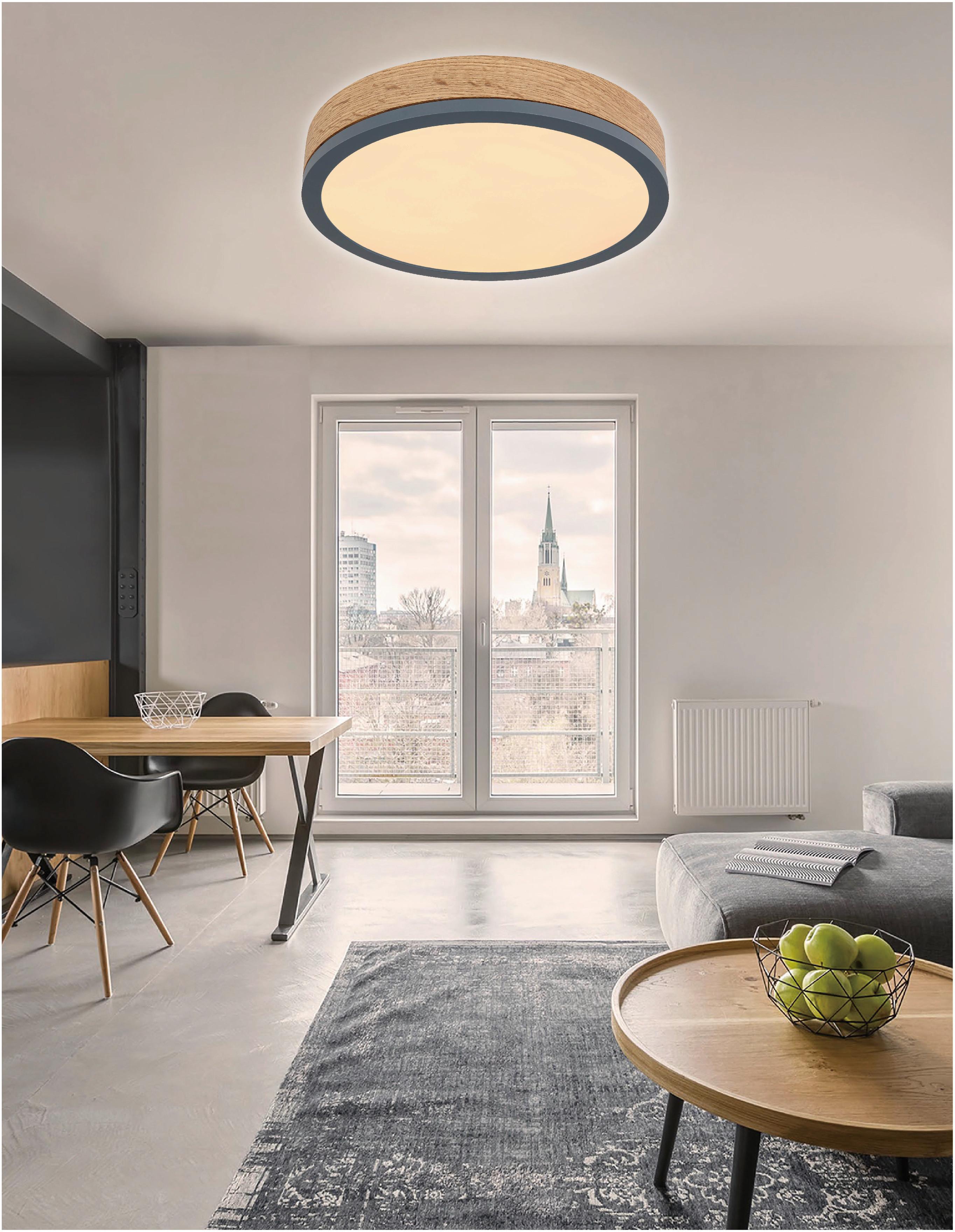 LED-Deckenleuchte Edwin Ø 30 cm Warmweißes Licht - Eichefarben/Opal, MODERN, Kunststoff/Metall (30/8,5cm) - Luca Bessoni