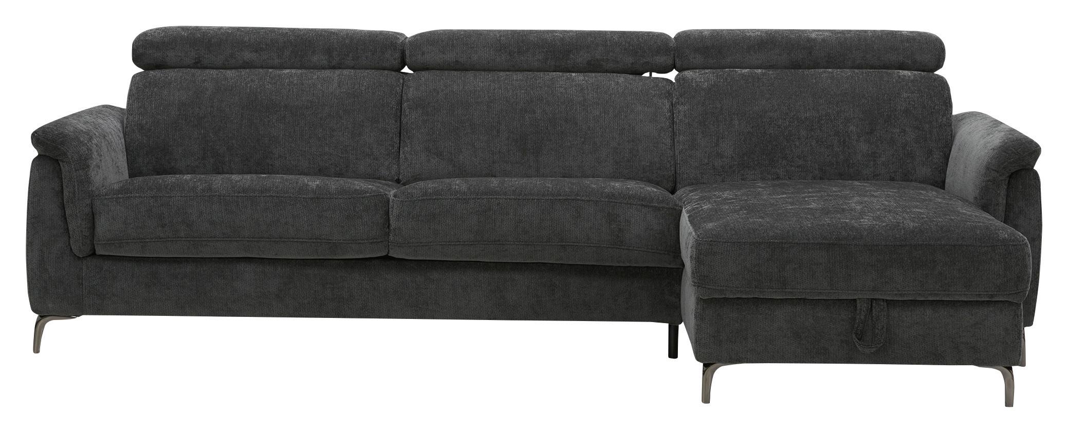 Rohová sedačka POLLA R, pravá, antracitová, matrac z pam.pěny - černá/antracitová, Basics, kov/dřevo (281/111cm)