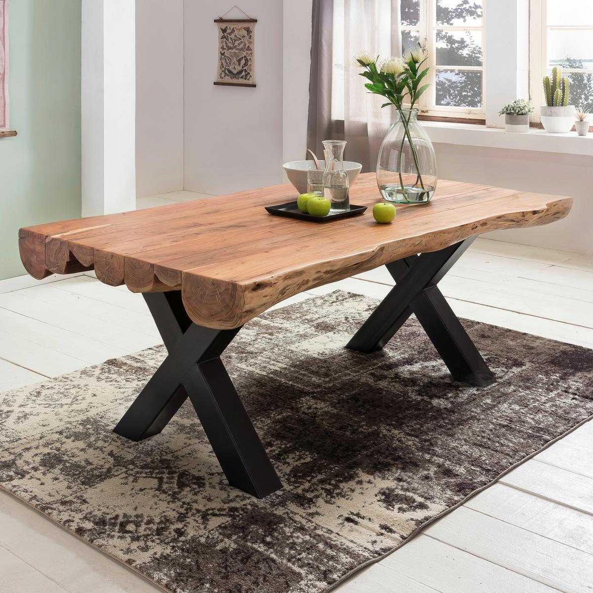 Esstisch Wl5.196 - Schwarz/Akaziefarben, Design, Holz/Metall (200/100/77cm) - MID.YOU