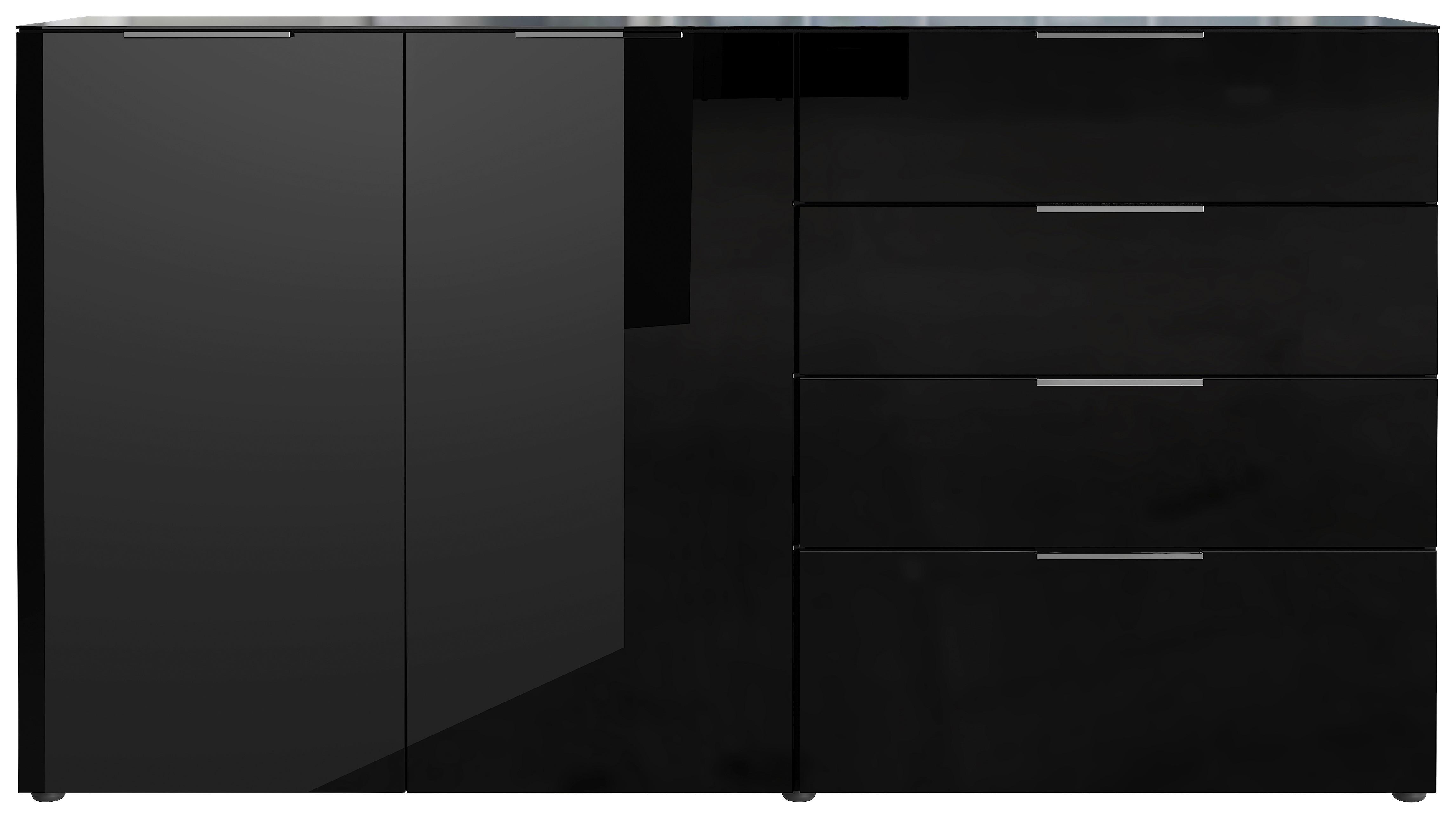 Sideboard mit Glasfronten B: 184 cm Gw-Oakland, Schwarz - Schwarz, KONVENTIONELL, Glas/Holzwerkstoff (184/102/42cm) - Germania