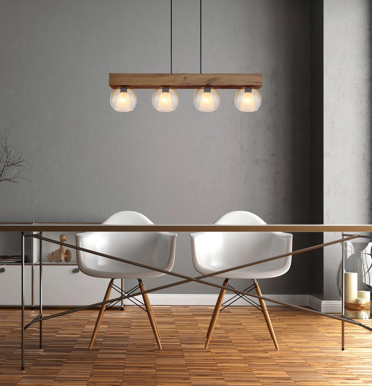 Hängeleuchte Barry L: 100 cm Klar Schwarz Dunkelbraun - Klar/Dunkelbraun, Basics, Glas/Holzwerkstoff (100/18/120cm) - Globo
