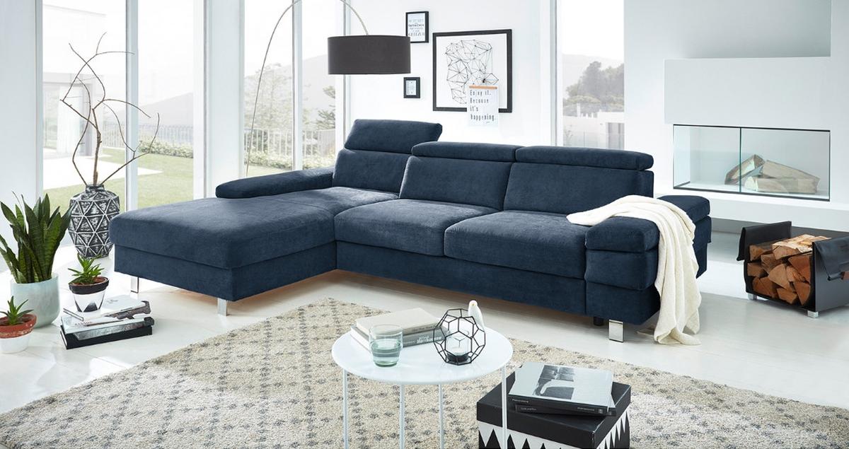 Ecksofa Elvis Dunkelblau S: 182x259 Cm - Silberfarben/Dunkelblau, KONVENTIONELL, Textil (182/259cm) - Trendmanufaktur